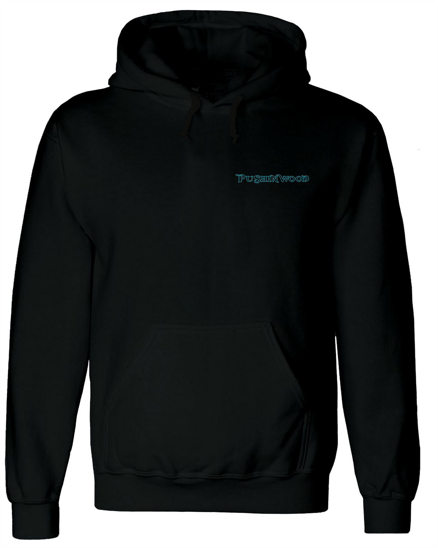 Pocket PushinWood Hoodie with Teal Bucket Head Backprint