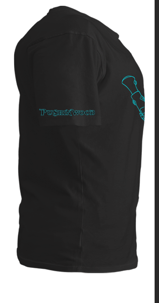 PushinWood Bucket Head Teal Rib Print T-Shirt With Arm Motif.