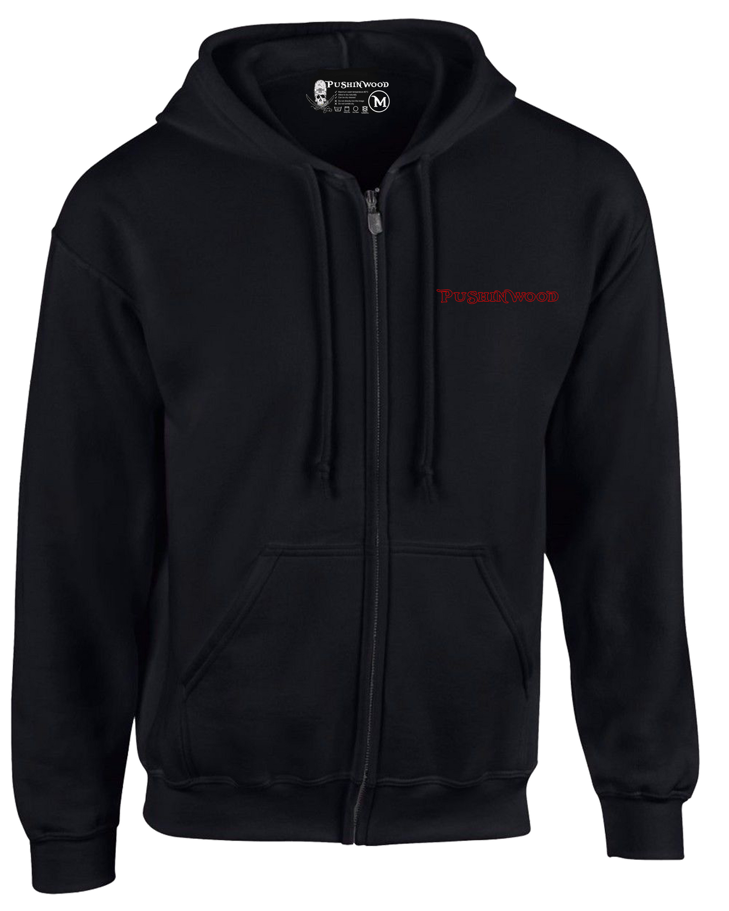 Pocket PushinWood Zipper Hoodie with Red Bucket Head Backprint