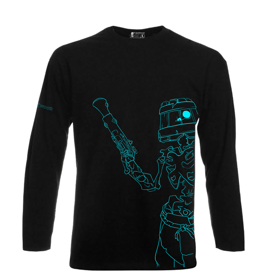 PushinWood Teal Bucket Head Rib Print Long T Shirt With Arm Motif.