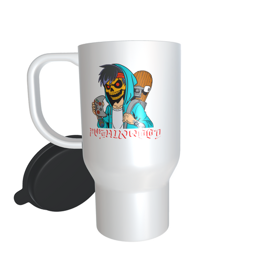 PushinWood Double Sided Travel Mug Octo And Controller Logo