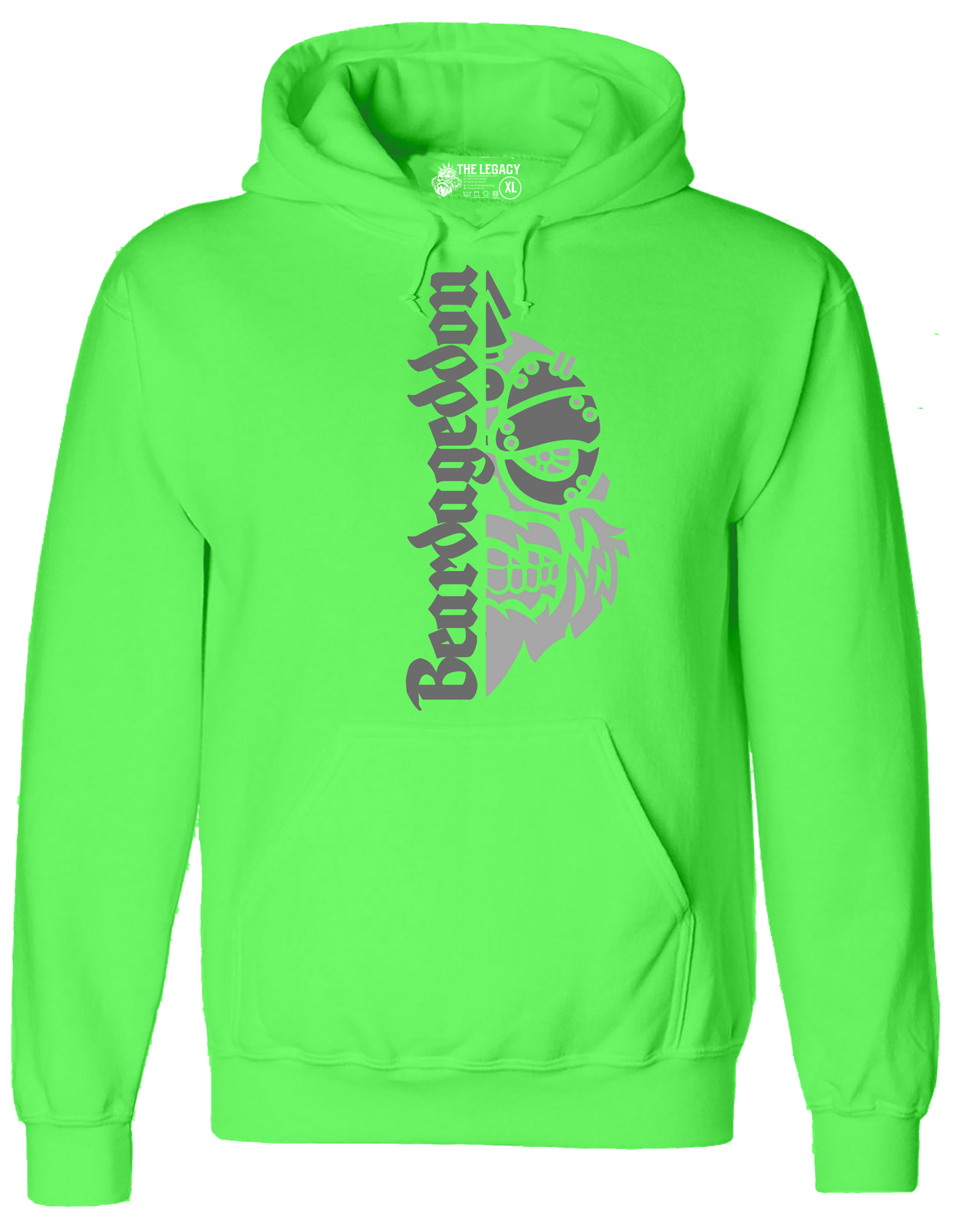 YOUR HWAY! Neon Green Hoodie Half Skull Front
