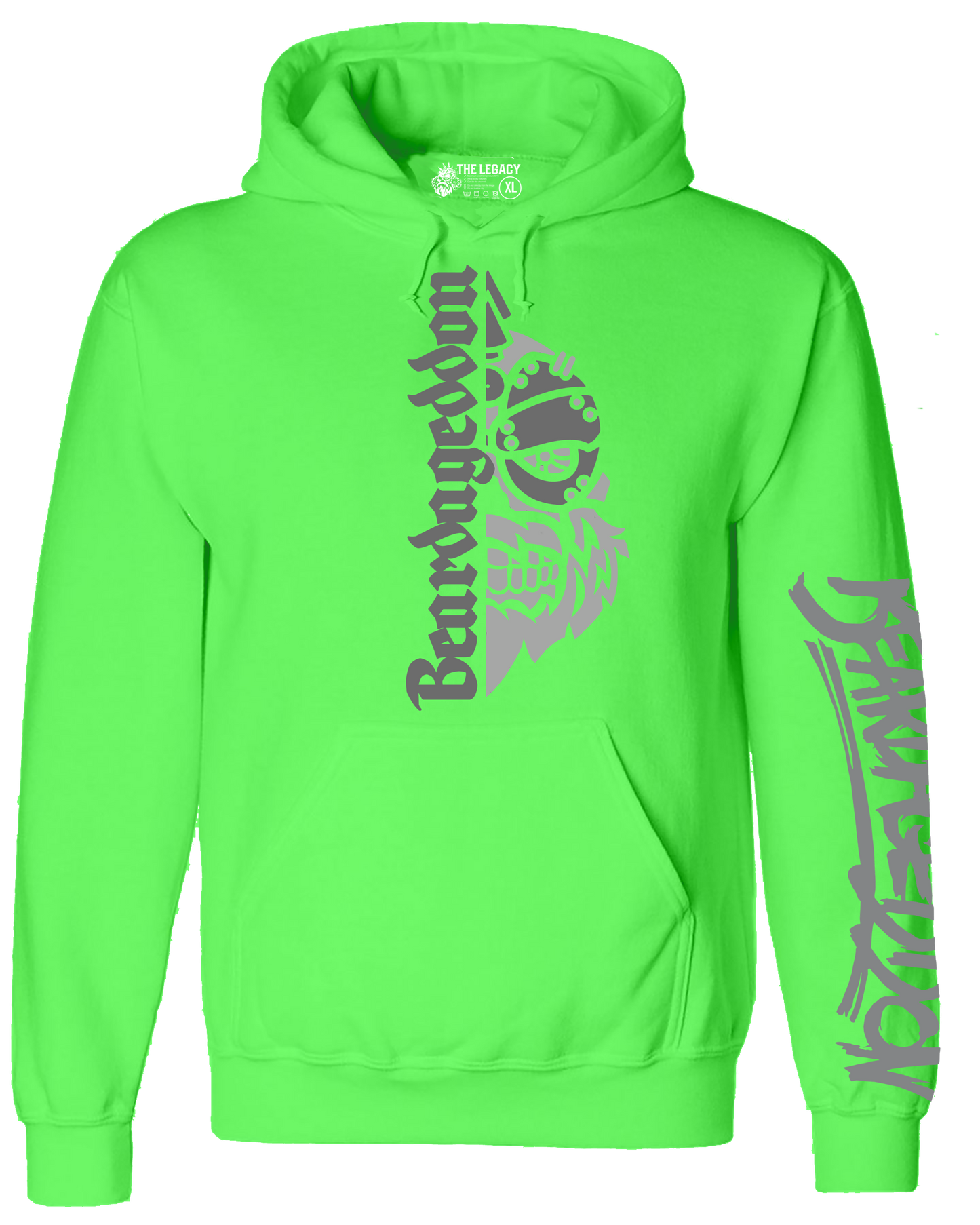 YOUR HWAY! Neon Green Hoodie Half Skull Front