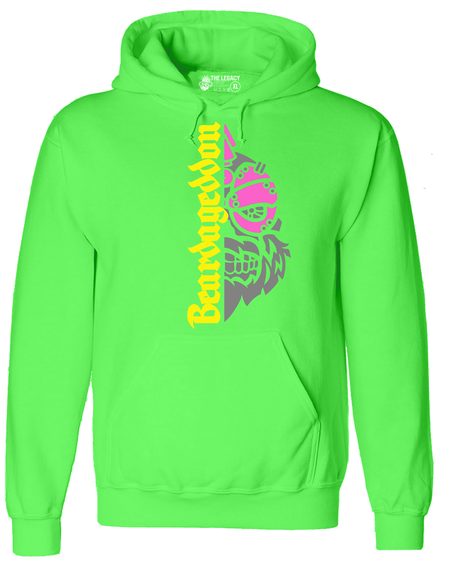 YOUR HWAY! Neon Green Hoodie Half Skull Front