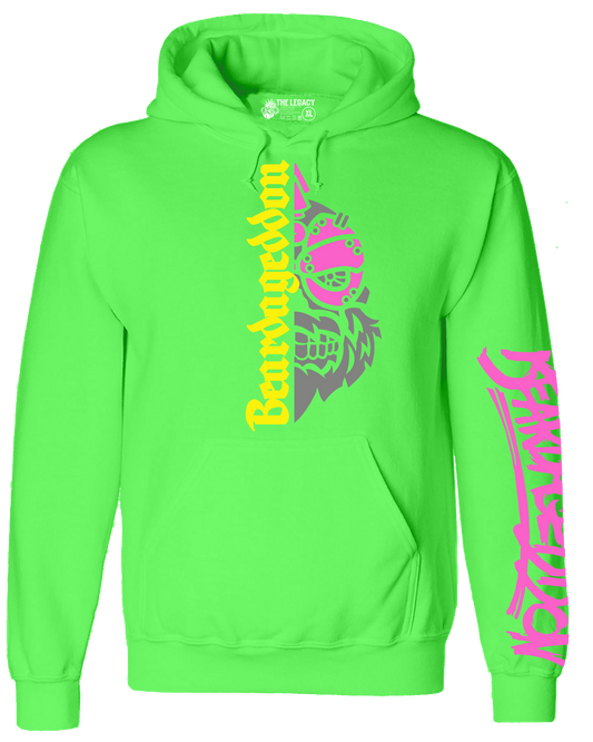 YOUR HWAY! Neon Green Hoodie Half Skull Front