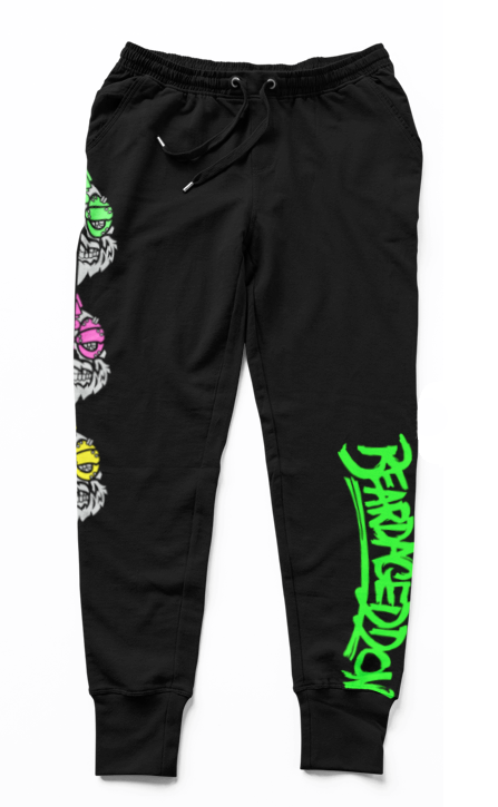 YOUR HWAY! Black Joggers with Half Skull Print