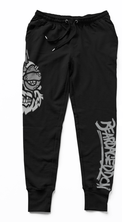YOUR HWAY! Black Joggers with Half Skull Print GREY