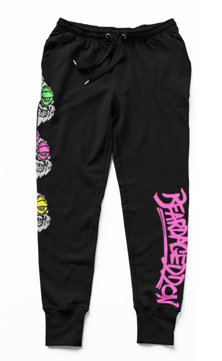 YOUR HWAY! Black Joggers with Half Skull Print
