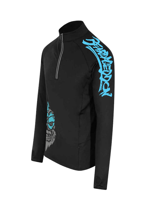 YOUR HWAY! Active Wear Half Zip Jacket Half Skull Front-Black