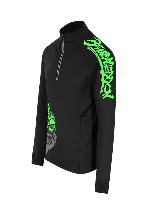 YOUR HWAY! Active Wear Half Zip Jacket Half Skull Front-Black