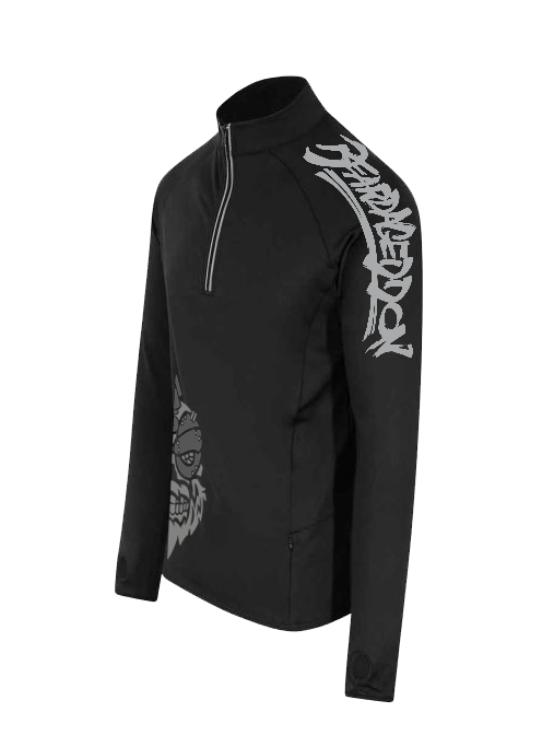 YOUR HWAY! Active Wear Half Zip Jacket Half Skull Front-Black