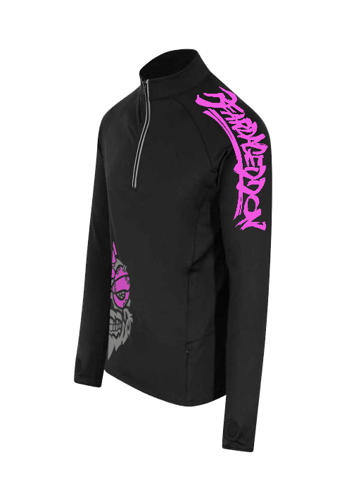 YOUR HWAY! Active Wear Half Zip Jacket Half Skull Front-Black