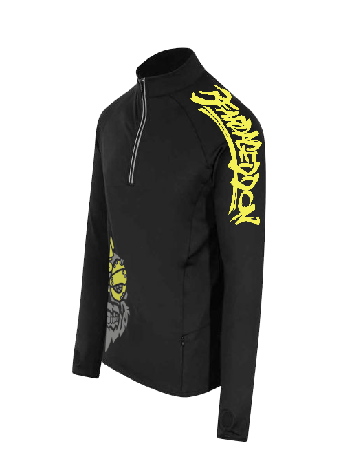 YOUR HWAY! Active Wear Half Zip Jacket Half Skull Front-Black