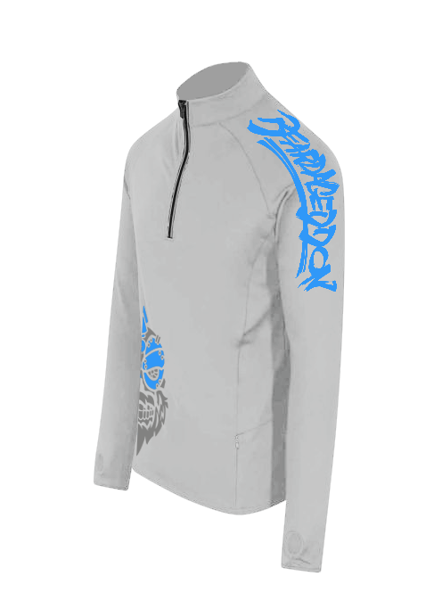 YOUR HWAY! Active Wear Half Zip Jacket Half Skull Front-Ash Grey