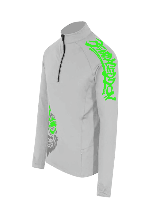 YOUR HWAY! Active Wear Half Zip Jacket Half Skull Front-Ash Grey