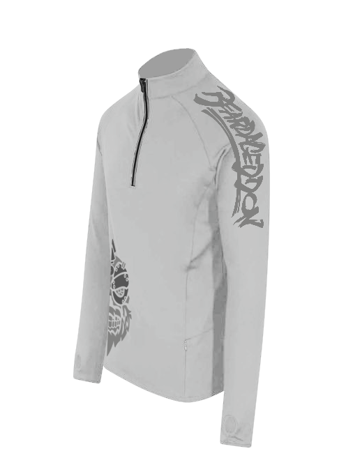 YOUR HWAY! Active Wear Half Zip Jacket Half Skull Front-Ash Grey