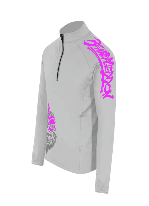 YOUR HWAY! Active Wear Half Zip Jacket Half Skull Front-Ash Grey