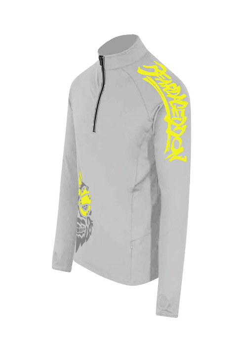 YOUR HWAY! Active Wear Half Zip Jacket Half Skull Front-Ash Grey