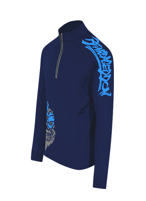 YOUR HWAY! Active Wear Half Zip Jacket Half Skull Front-Navy Blue