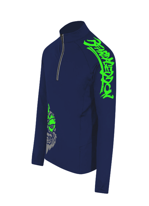 YOUR HWAY! Active Wear Half Zip Jacket Half Skull Front-Navy Blue