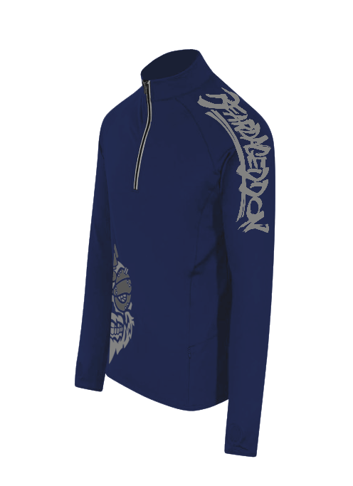 YOUR HWAY! Active Wear Half Zip Jacket Half Skull Front-Navy Blue
