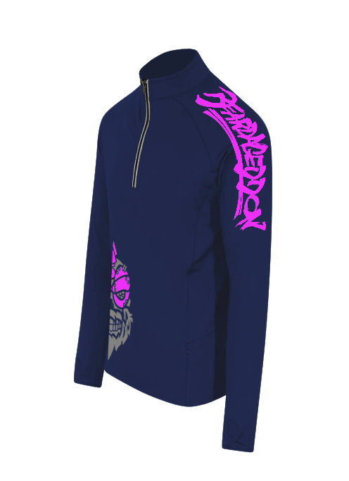 YOUR HWAY! Active Wear Half Zip Jacket Half Skull Front-Navy Blue