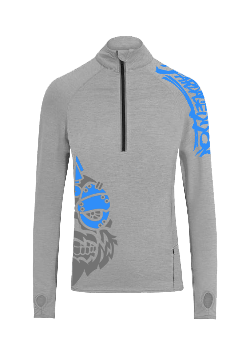 YOUR HWAY! Active Wear Half Zip Jacket Half Skull Front-Ash Grey