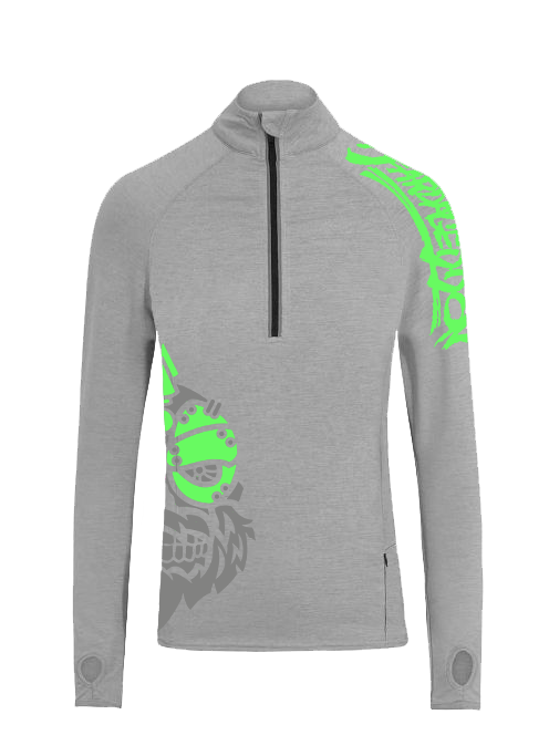 YOUR HWAY! Active Wear Half Zip Jacket Half Skull Front-Ash Grey
