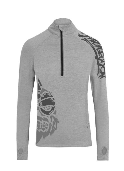 YOUR HWAY! Active Wear Half Zip Jacket Half Skull Front-Ash Grey