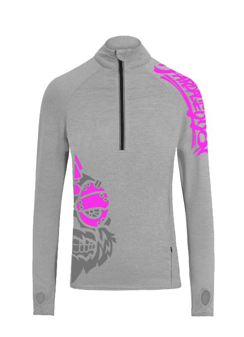 YOUR HWAY! Active Wear Half Zip Jacket Half Skull Front-Ash Grey