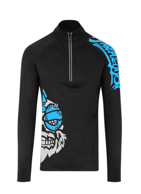 YOUR HWAY! Active Wear Half Zip Jacket Half Skull Front-Black