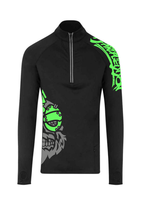 YOUR HWAY! Active Wear Half Zip Jacket Half Skull Front-Black