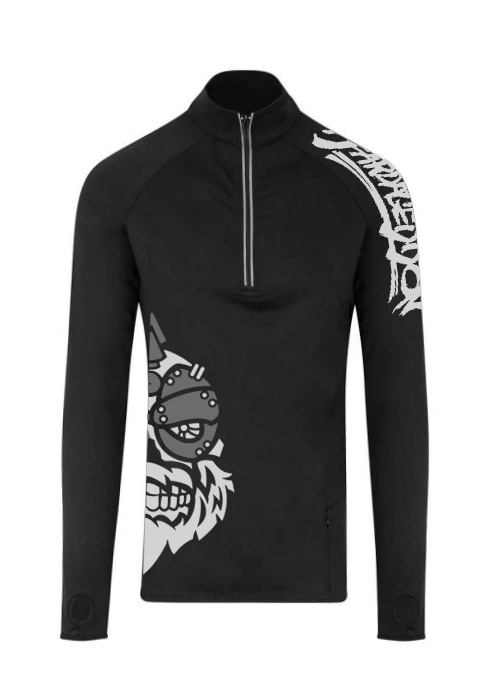 YOUR HWAY! Active Wear Half Zip Jacket Half Skull Front-Black