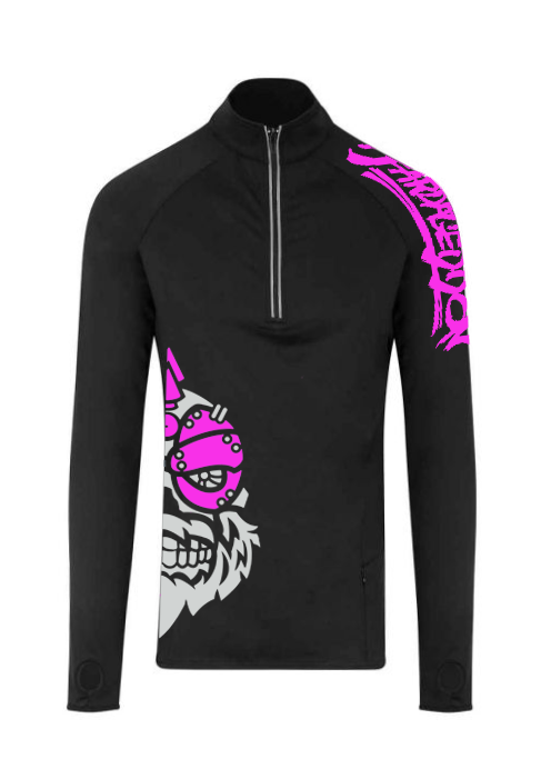 YOUR HWAY! Active Wear Half Zip Jacket Half Skull Front-Black