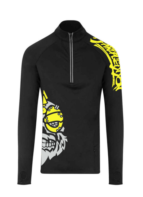 YOUR HWAY! Active Wear Half Zip Jacket Half Skull Front-Black