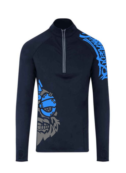 YOUR HWAY! Active Wear Half Zip Jacket Half Skull Front-Navy Blue