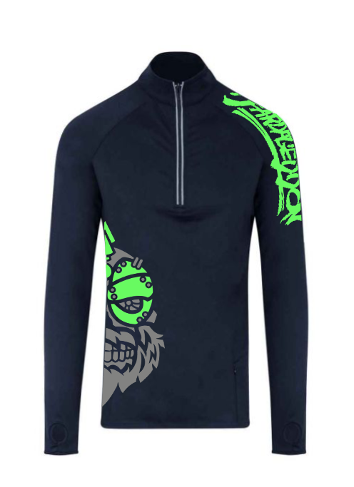 YOUR HWAY! Active Wear Half Zip Jacket Half Skull Front-Navy Blue