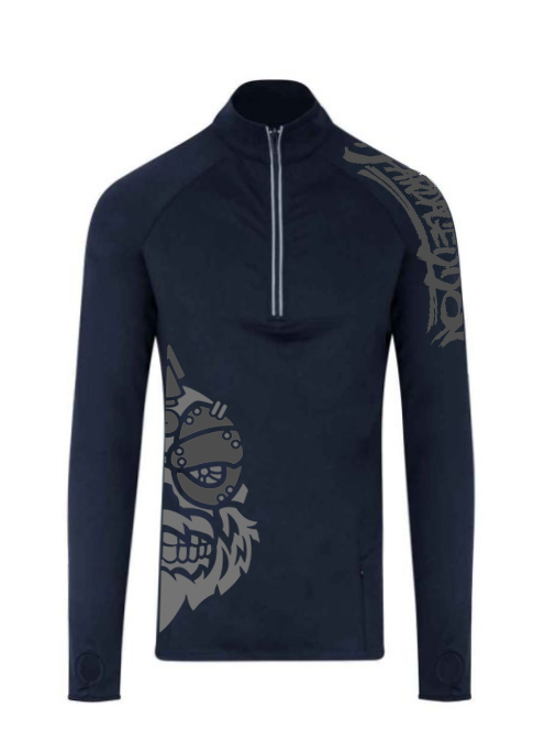 YOUR HWAY! Active Wear Half Zip Jacket Half Skull Front-Navy Blue