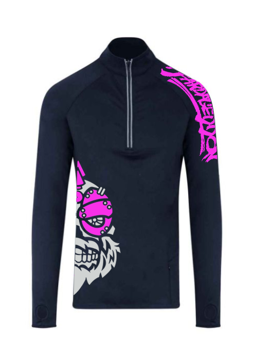 YOUR HWAY! Active Wear Half Zip Jacket Half Skull Front-Navy Blue