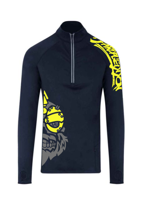 YOUR HWAY! Active Wear Half Zip Jacket Half Skull Front-Navy Blue