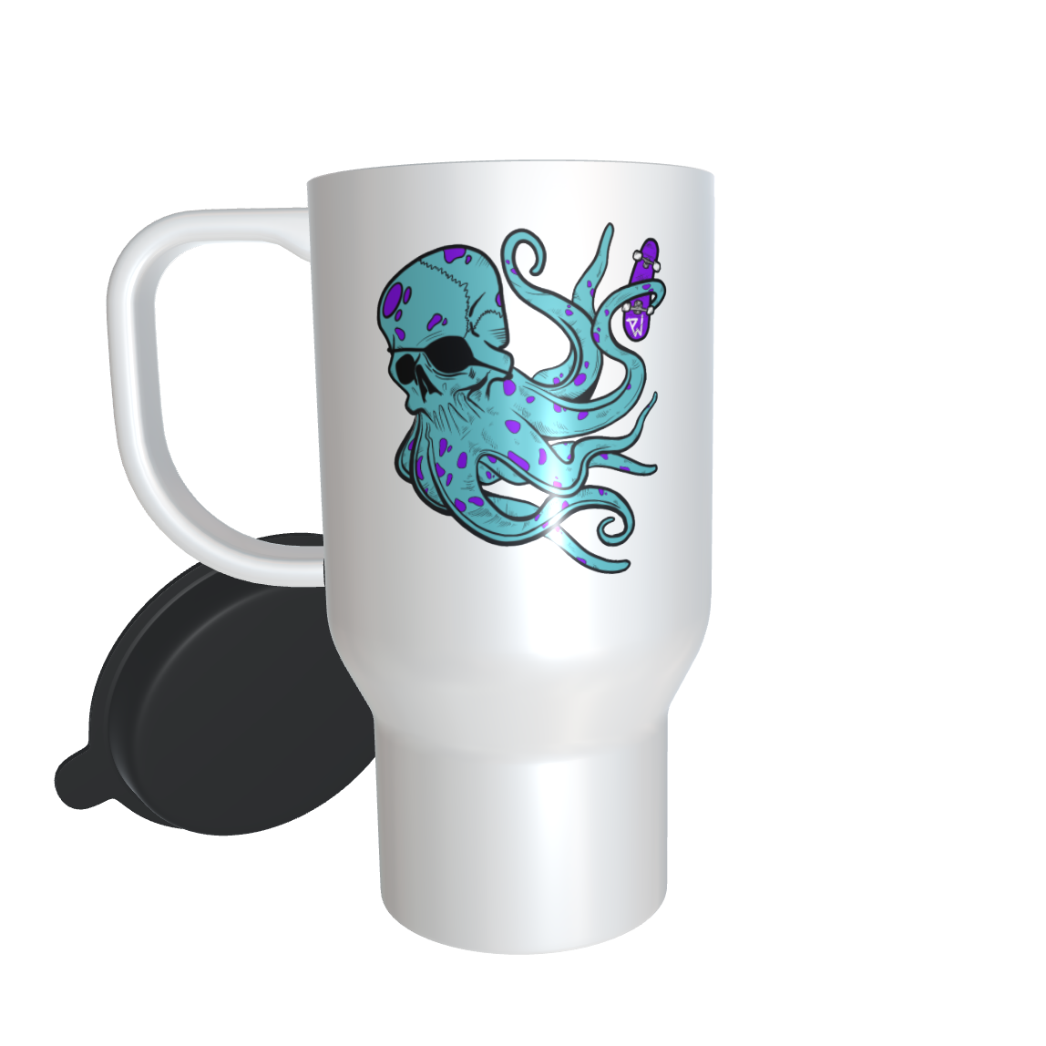 PushinWood Double Sided Travel Mug Octo And Controller Logo