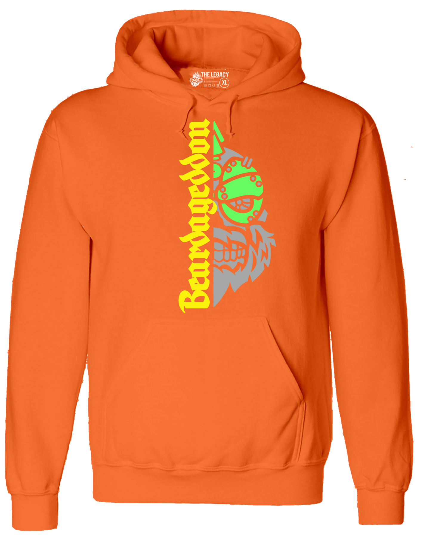 YOUR HWAY! Neon Orange Hoodie Half Skull Front