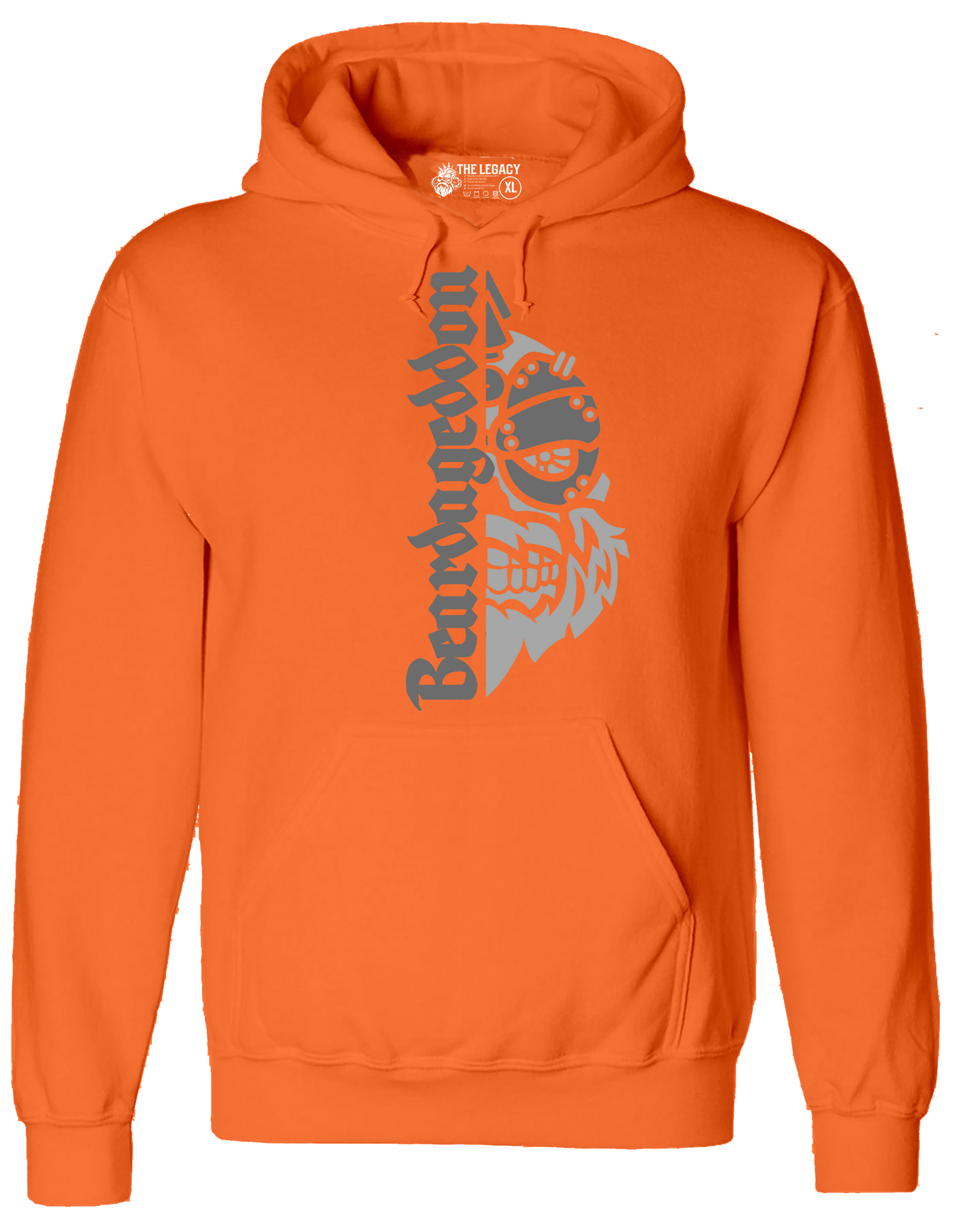 YOUR HWAY! Neon Orange Hoodie Half Skull Front