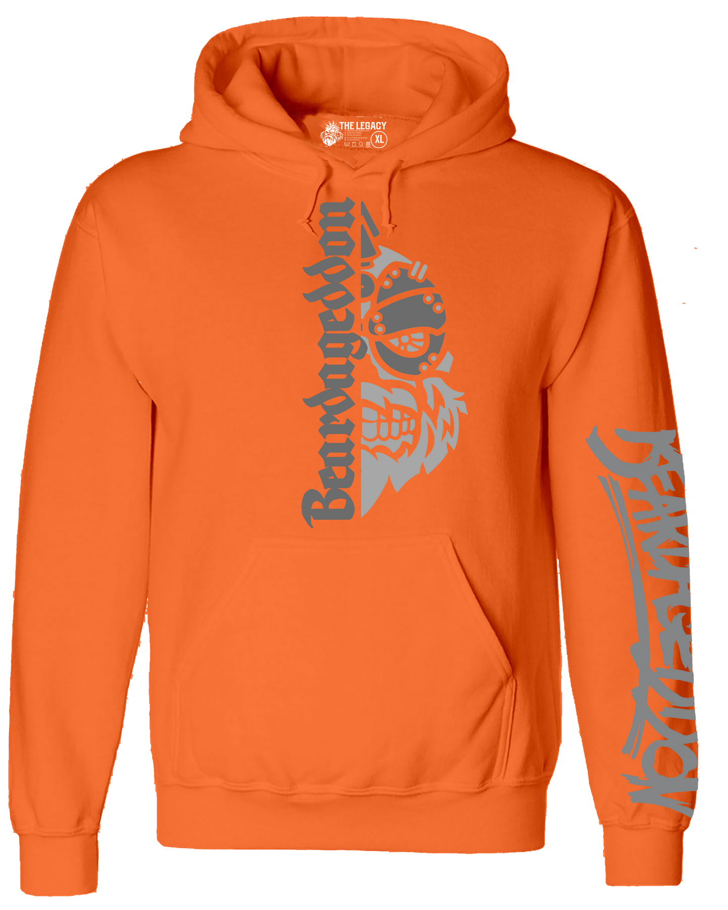 YOUR HWAY! Neon Orange Hoodie Half Skull Front