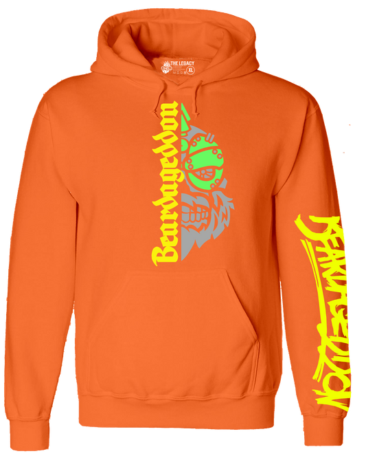 YOUR HWAY! Neon Orange Hoodie Half Skull Front