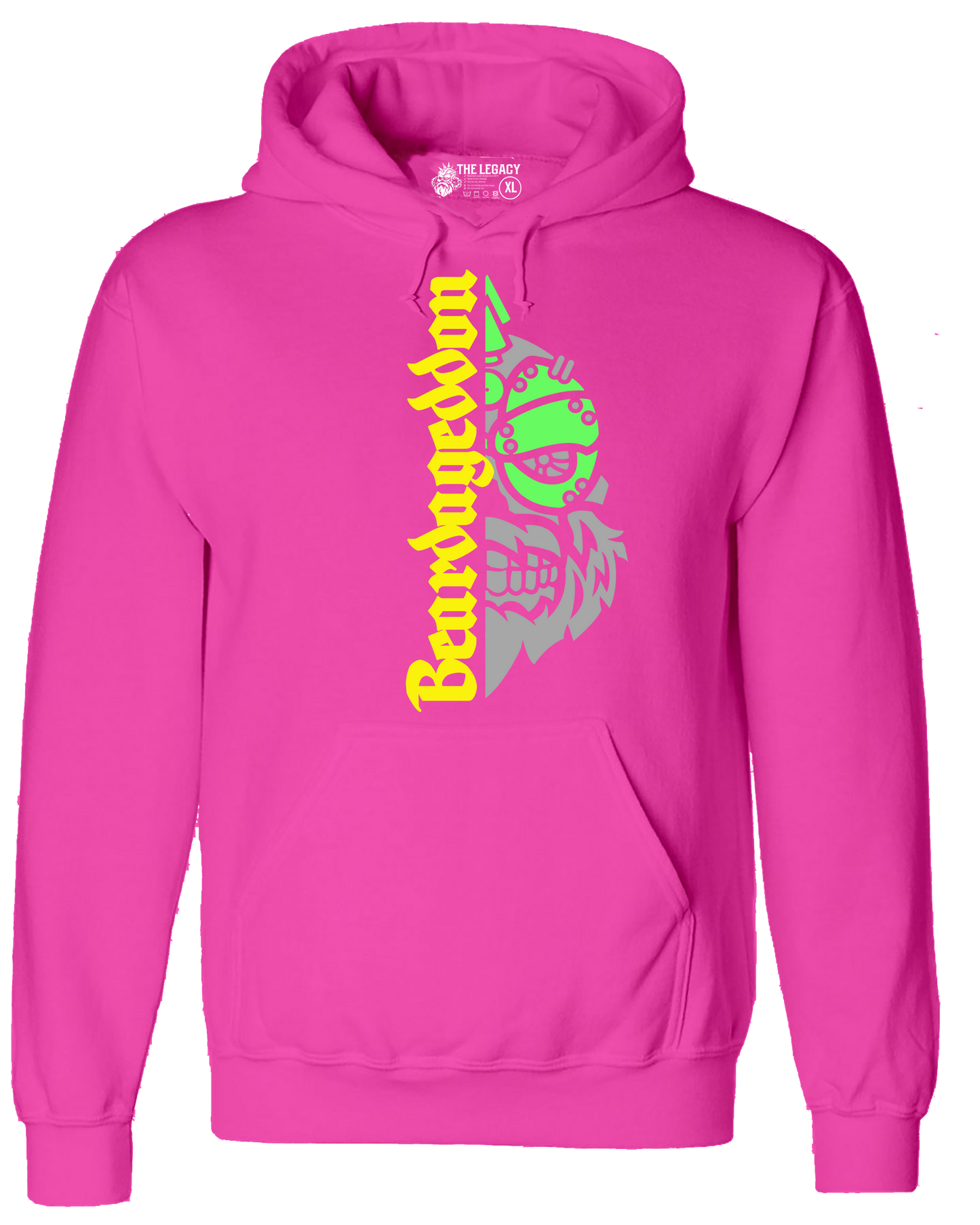 YOUR HWAY! Neon Pink Hoodie Half Skull Front
