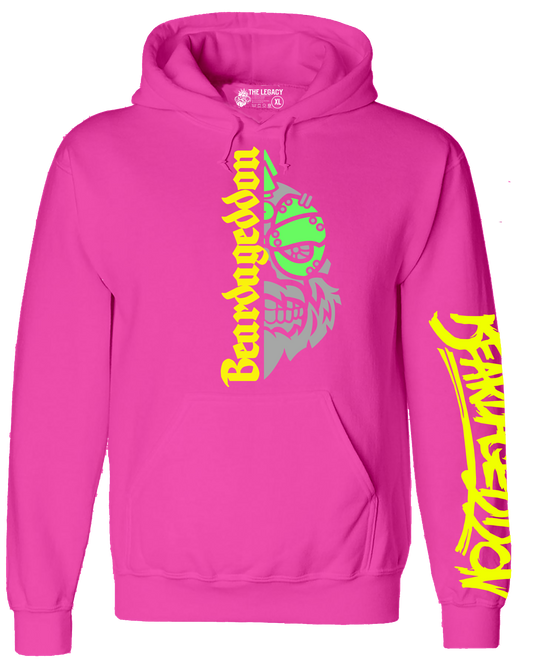 YOUR HWAY! Neon Pink Hoodie Half Skull Front