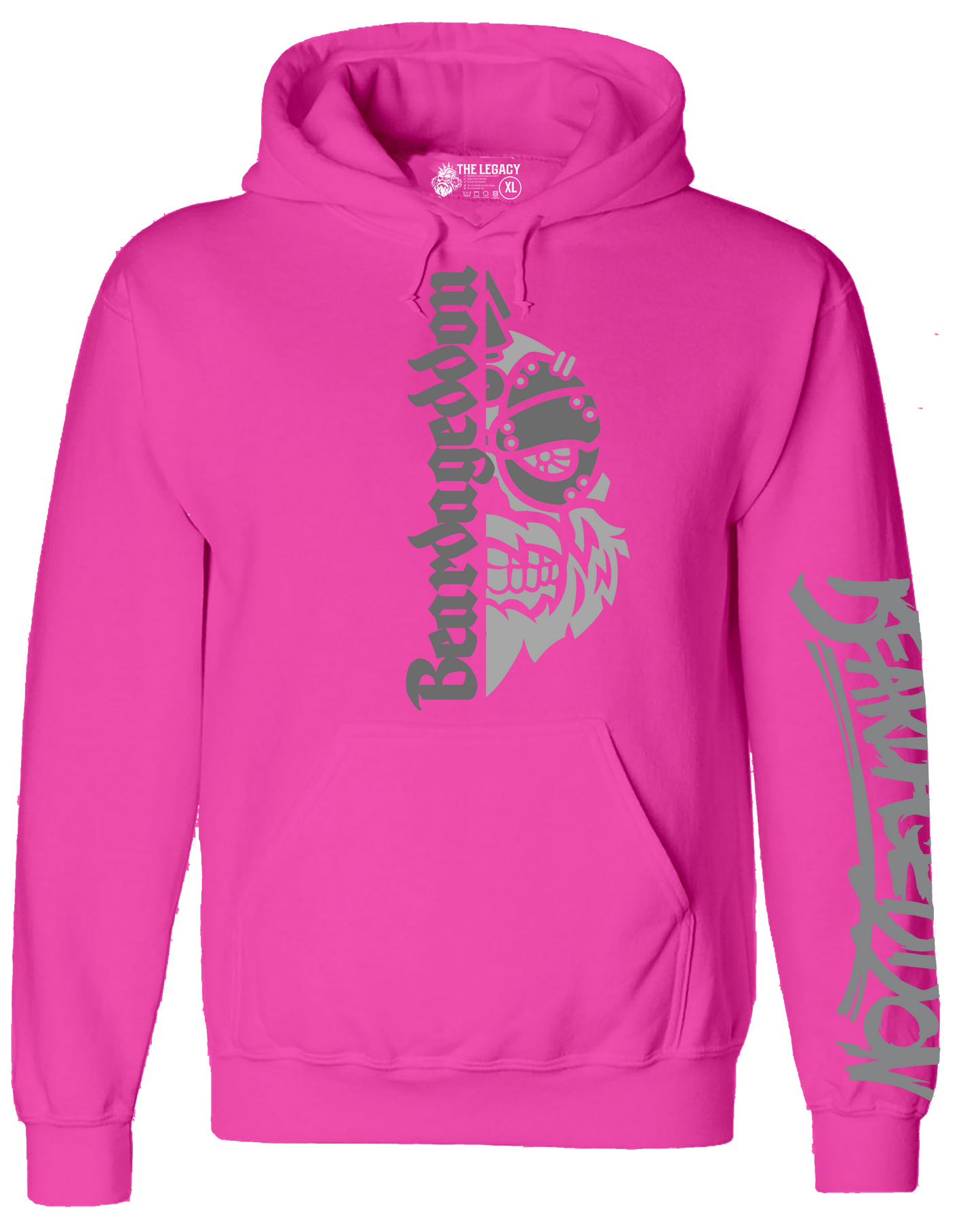 YOUR HWAY! Neon Pink Hoodie Half Skull Front