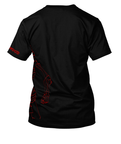 PushinWood Bucket Head Red Rib Print T-Shirt With Arm Motif.