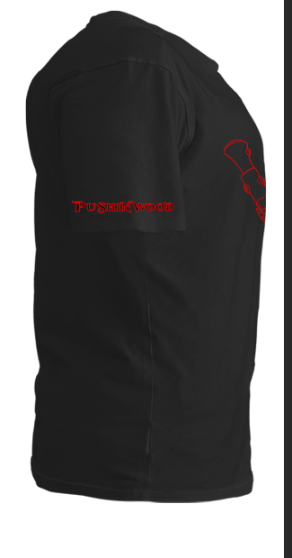 PushinWood Bucket Head Red Rib Print T-Shirt With Arm Motif.